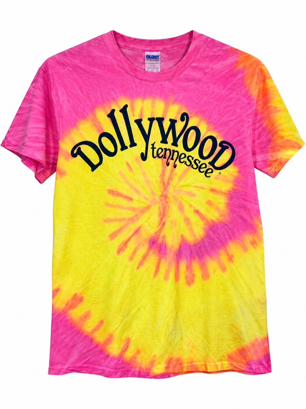 Dollywood Tennessee Gildan Small Tie Dye Graphic T Shirt Pink Yellow Souvenir